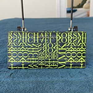 Michael Kors newspaper print Black and Neon Yellow Green Logo Wallet
